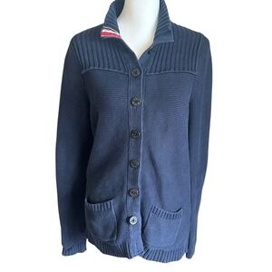 Lands End‎ Sweater Women's Small Navy Blue Button Front Cardigan Anchor Buttons